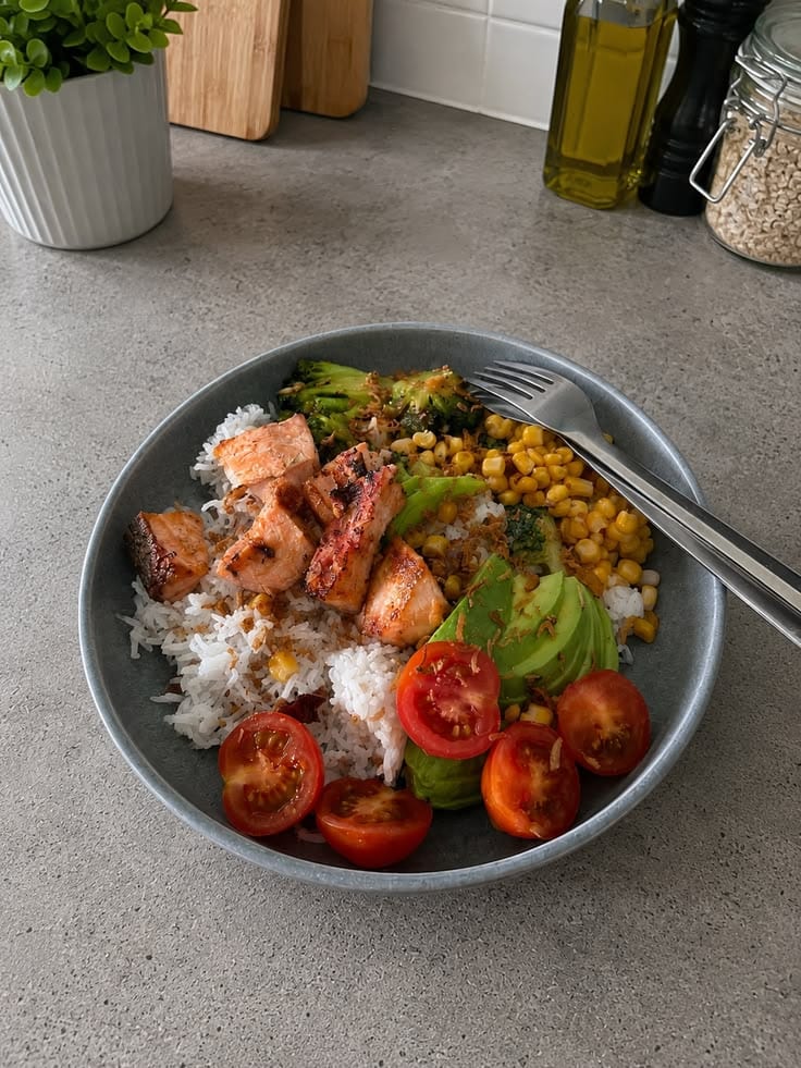 Miso Glazed Salmon Rice Bowl, a recipe from Bloomplate 250